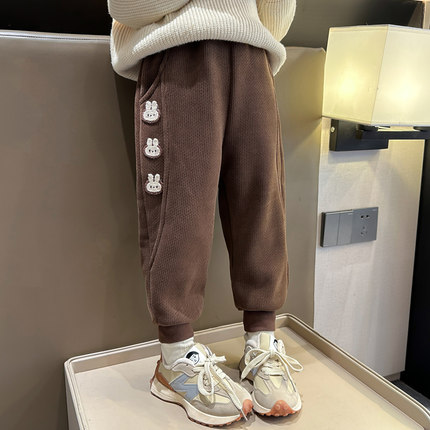 女童加绒裤子秋冬款宝宝一体绒z休闲裤儿童冬季薄绒保暖加厚运动