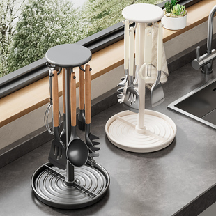 厨房奶白旋转挂钩锅铲架台面家用置物架挂勺子铲子支架汤勺收纳架