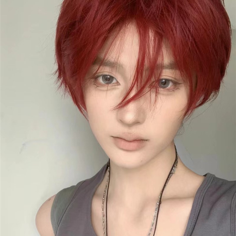 假发男酒红色短直发崩坏星穹cos红发男孩万用毛日常少年感全头套