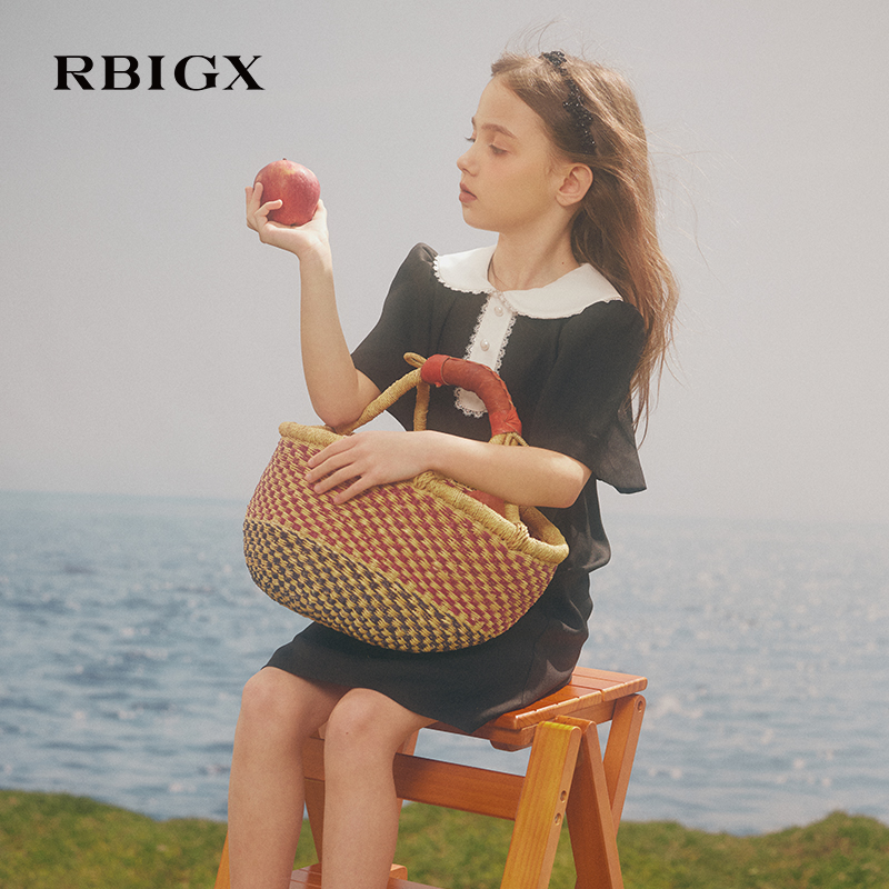 RBIGX瑞比克童装夏季新款夏日亲子雪纺撞色翻领洋气连衣裙