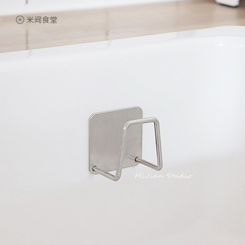 米间 不锈钢免钉挂钩挂架粘贴式壁挂抹布收纳架海绵钢丝球沥水架