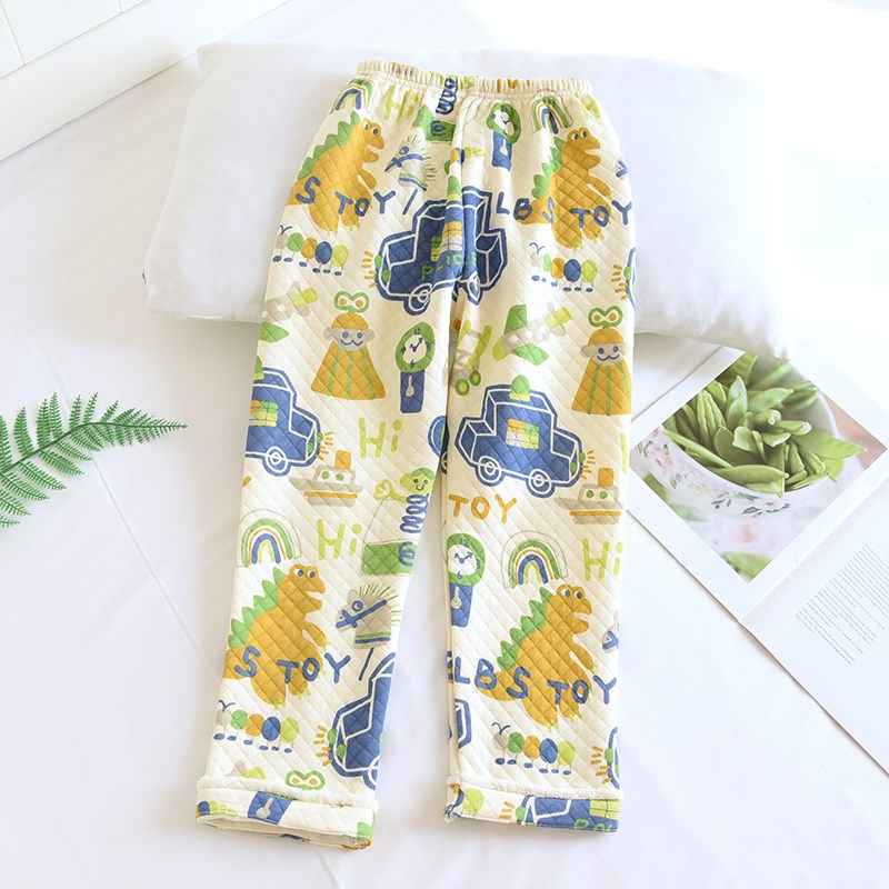 米筱米儿童秋冬纯棉空气层睡裤三层夹棉男童宝宝全棉家居裤A类