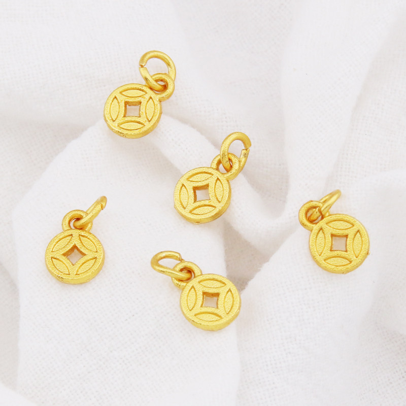 金色保色铜钱吊坠喷沙钱币6mm吊牌手链项链diy耳坠吊坠配件