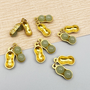 DIY饰品配件古法金花生吊坠好事发生镶钻挂件豌豆手链项链串珠