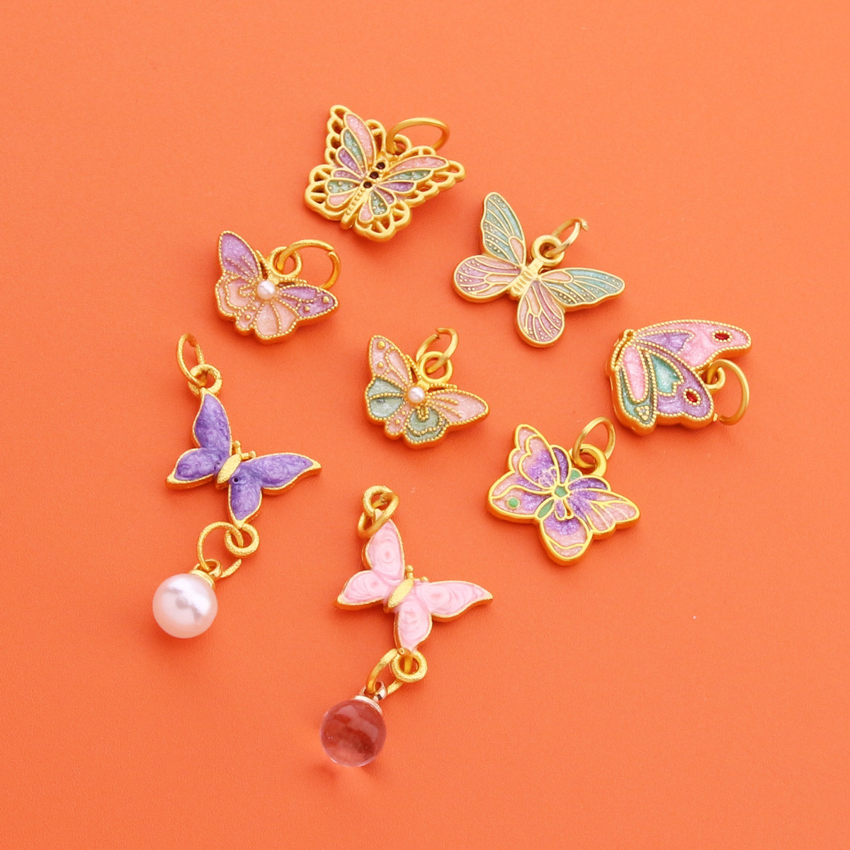 保色古法哑金蝴蝶双面滴油蝴蝶DIY饰品配件手链项链挂坠编手绳