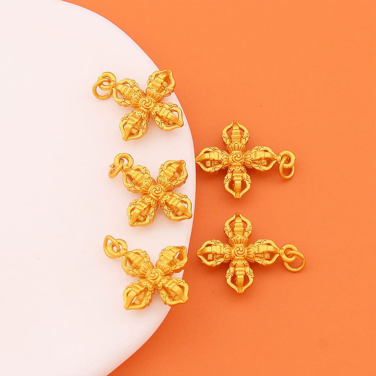 金色藏式十字金刚杵挂坠手工编织手链项链DIY铜饰品配件吊坠批发