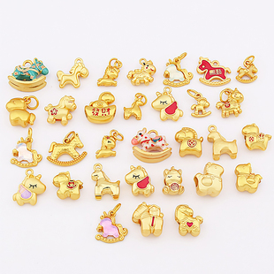 保色生肖马古法哑金卡通可爱小马吊坠手工编织项手链diy饰品配件