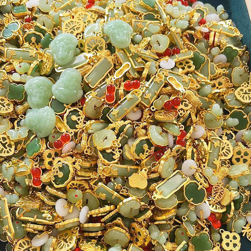 保色镀金色琉璃小兔子吊饰平安扣双吊手工diy项链吊坠耳饰品挂件