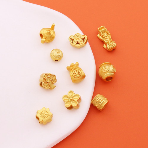 久不掉色古法哑金通孔福字钱袋祥云貔貅吊坠DIY手链饰品配件挂件