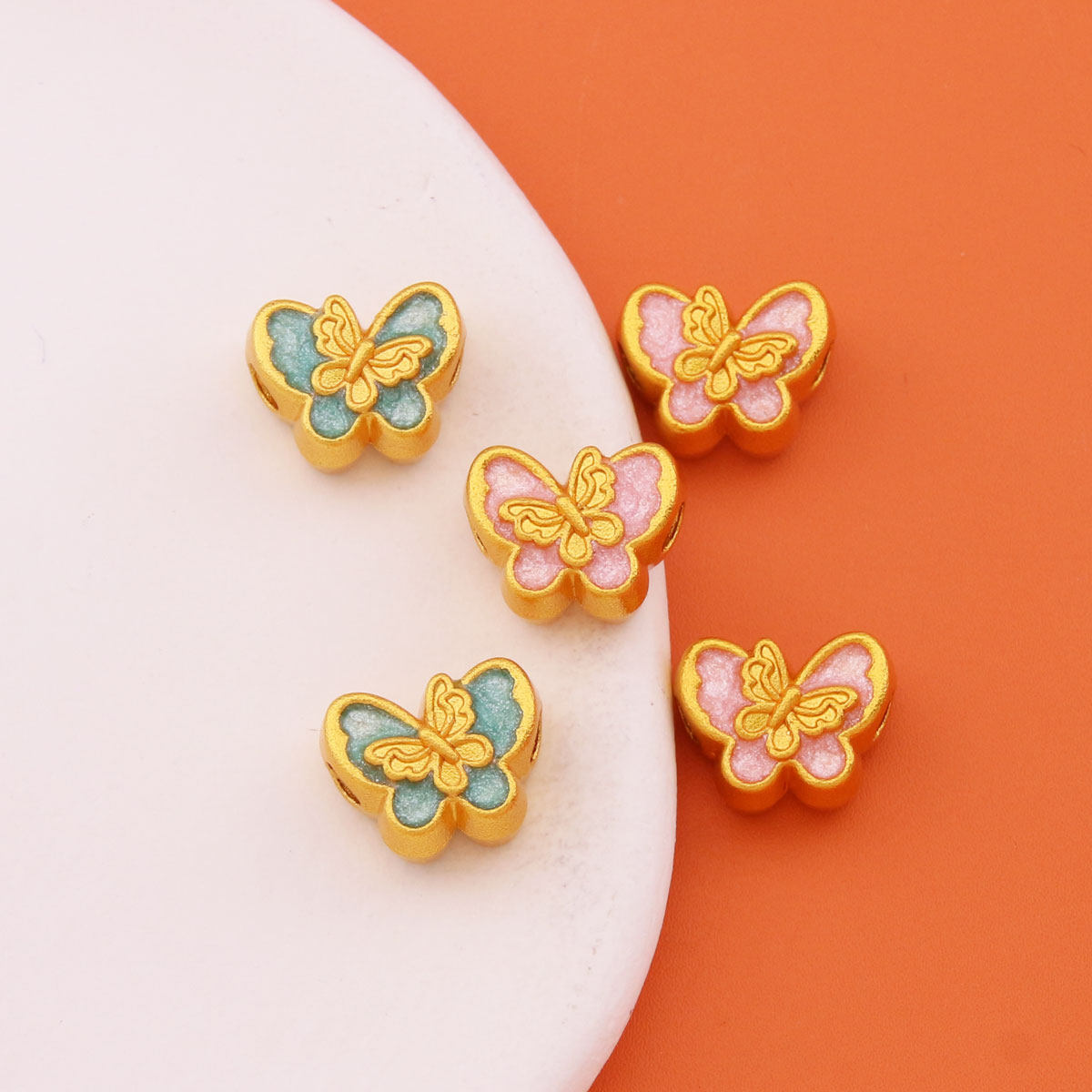 保色滴油diy通孔蝴蝶饰品配件手工编织手链项链串珠吊坠挂件批发