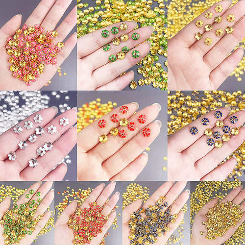 彩色合金滴油花托隔片手工diy材料手链串珠花帽隔珠花瓣饰品配件