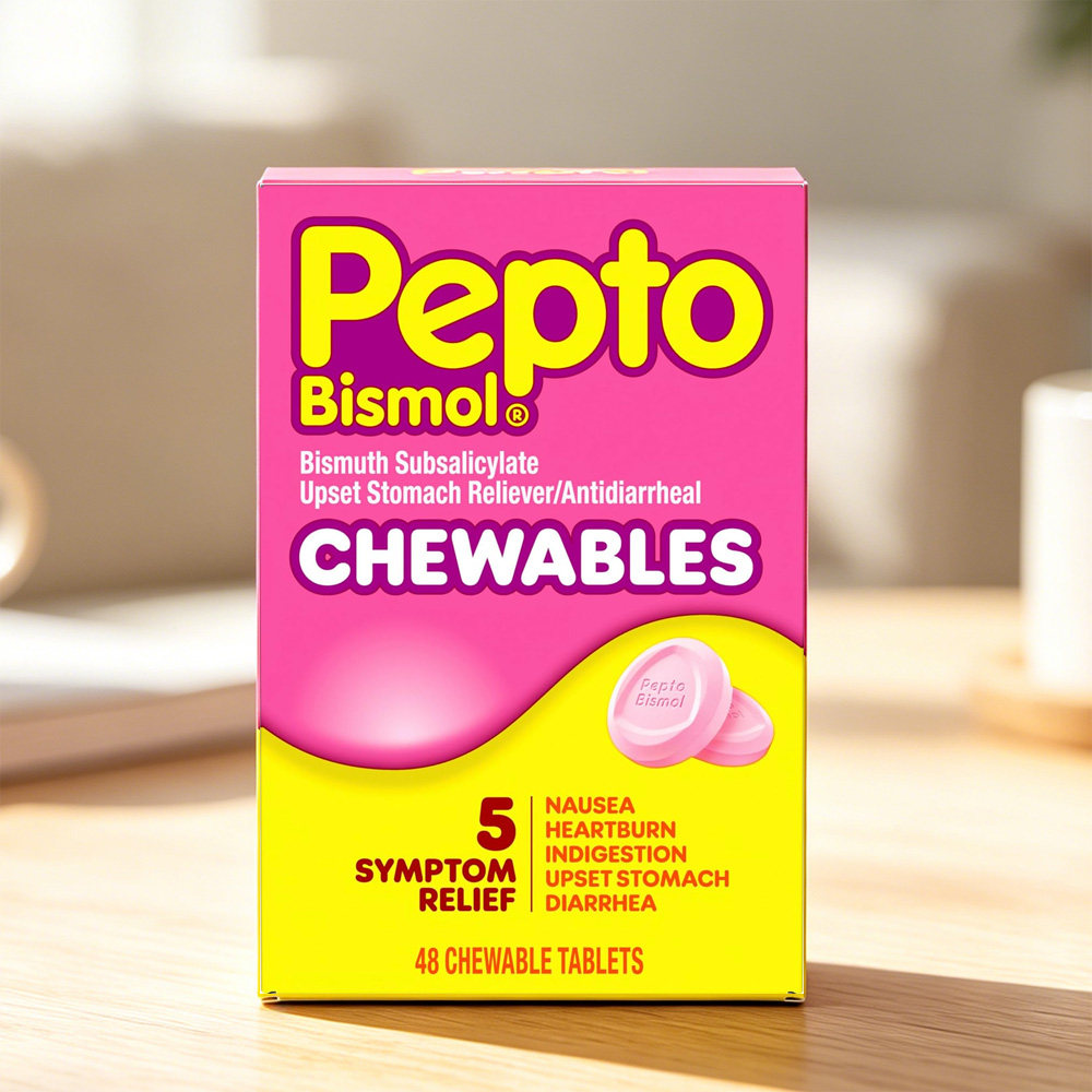 美国直邮pepto新药咀嚼片48粒胃酸胃胀恶心烧心消化不良止泻1
