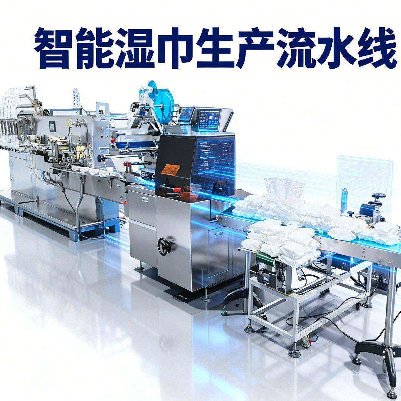 智能湿巾生产流水线全自动折叠包装贴塑料盖支持非标定制质保一年