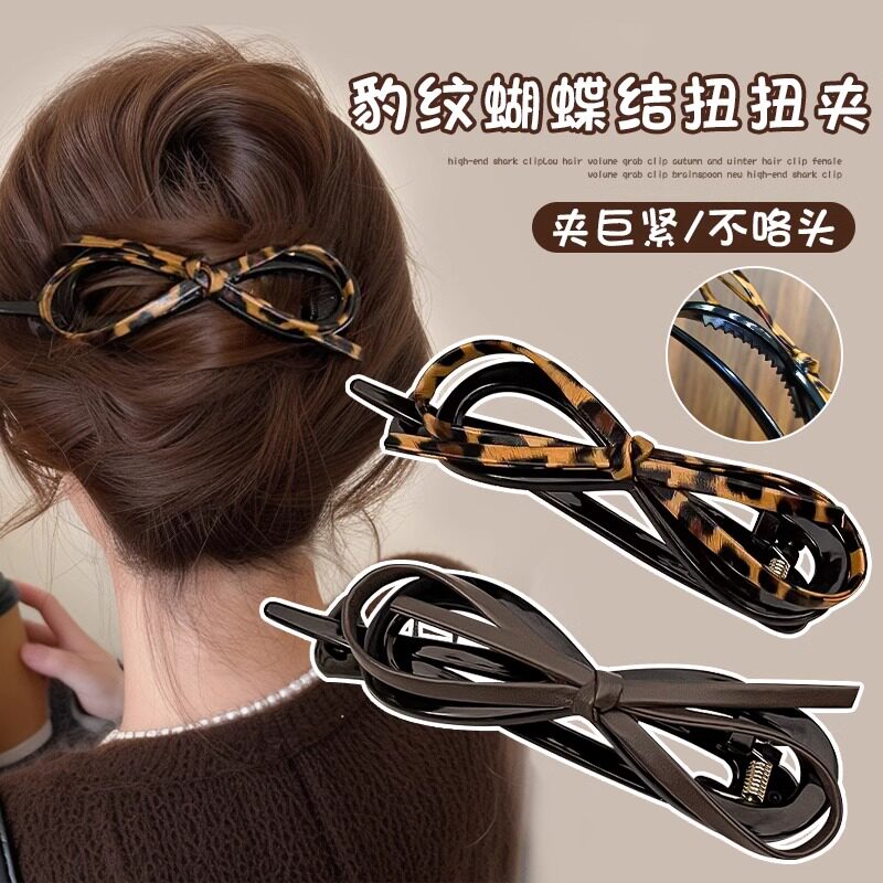 气质皮质蝴蝶结发夹一字夹女