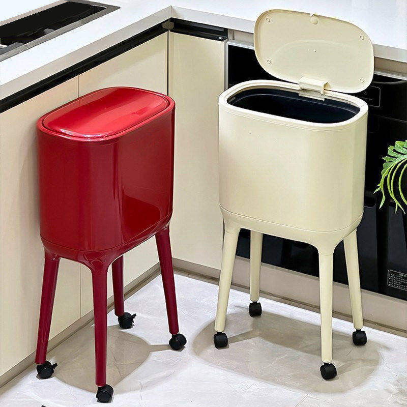 厨房垃圾桶专用家用2026新款高颜值带盖可移动大容量免弯腰高脚