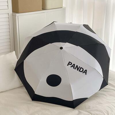 熊猫晴雨两用自动黑胶遮阳伞