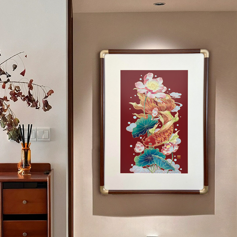 铜雕画莲花锦鲤寓意好装饰画