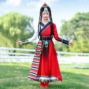 六一儿童藏族舞蹈演出服少数民族女童舞台装 卓玛独 表演服饰W水袖