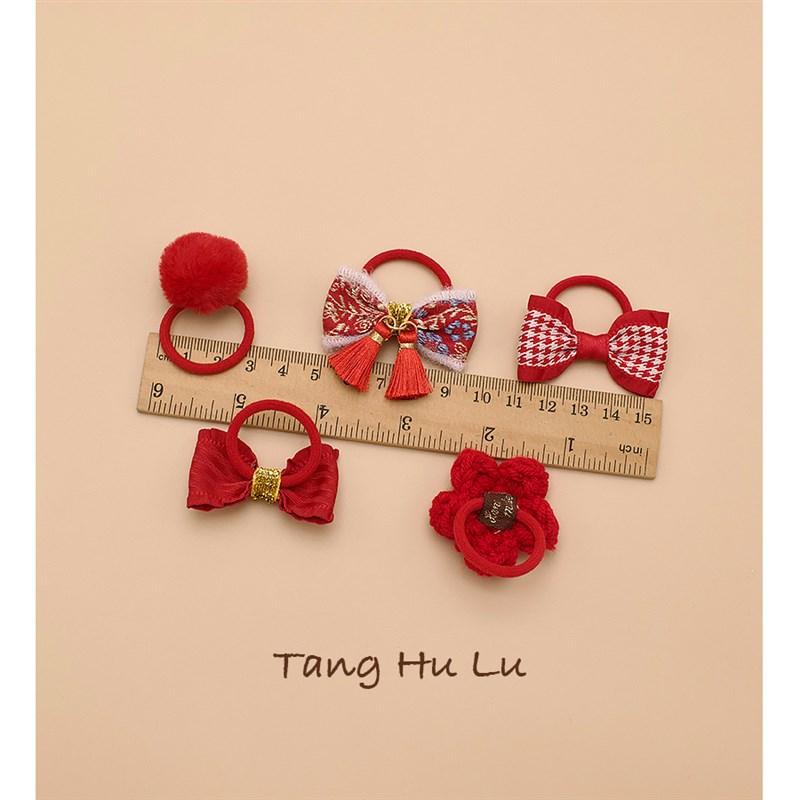 宝宝发绳过年头饰儿童婴儿发圈新年D红色发饰女童扎啾啾头绳皮筋