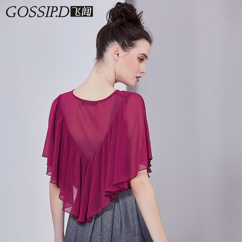 夏季披肩配吊带裙斗篷外搭薄款雪纺荷叶边短款V领罩X衫防晒上衣女