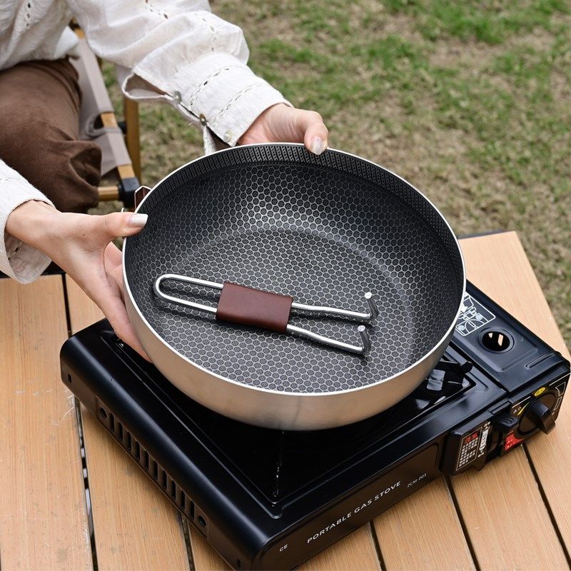 户外锅具316不锈钢炒锅露营炊具D套装便携可拆卸手柄锅不粘锅煎锅