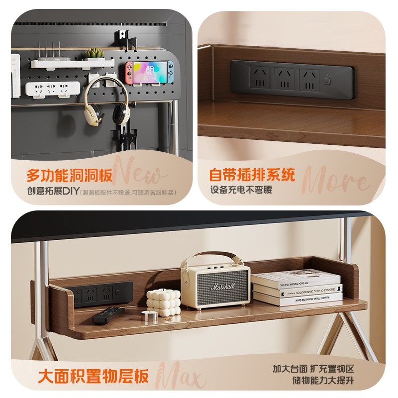 实木可移动电视机落地支架子不锈钢带轮推车内嵌插座家Z用电视挂