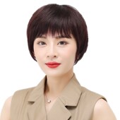 真发假发女短发中年妈妈头发少中老年短直发真P人发丝全头套式 自