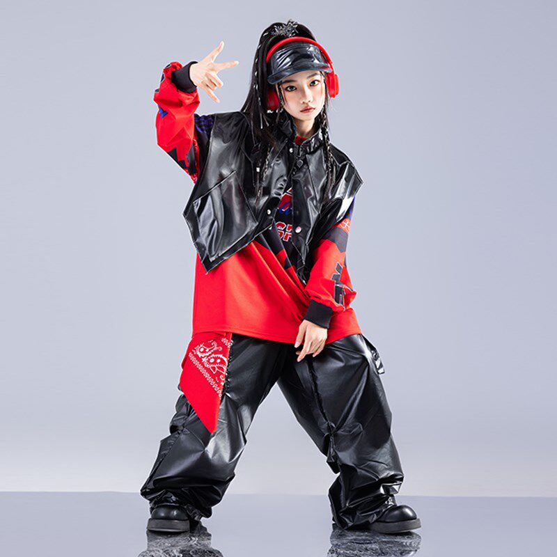 春节儿童街舞演出服架子鼓舞蹈hiphop童装少P儿服装男童嘻哈红套