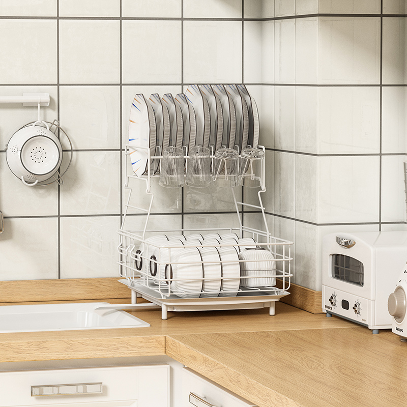 御仕家挂杯子碗碟收纳架s台面水槽双层厨房沥水放碗筷置物篮碗盘