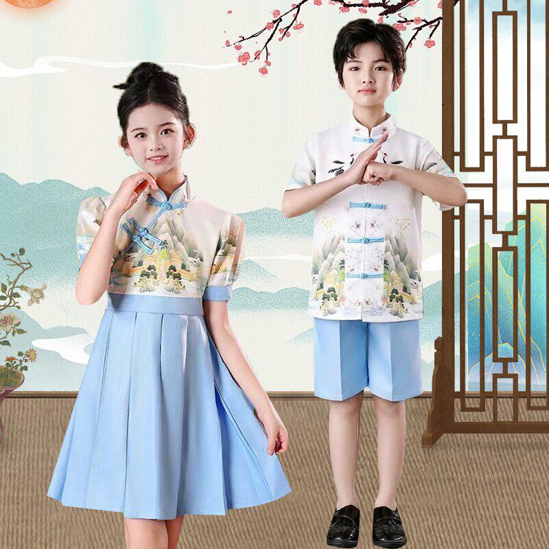 六一儿童合唱演出服国风小学生诗歌朗诵表L演汉服男女童红歌礼服