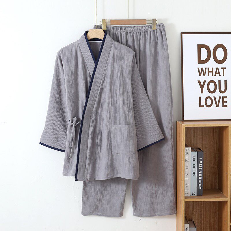 中国风汉a服男睡衣纯棉纱布禅修家居服套装春秋夏季汗蒸服大码宽