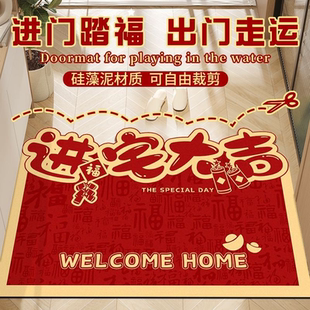 家用红色喜庆耐脏毯子玄关可裁剪脚垫子定制 硅藻泥入户门地垫新款