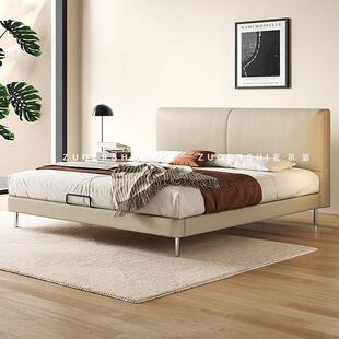 政府补贴佐尔适意式极简真皮床小户型现代简约卧室双人床豆腐块床