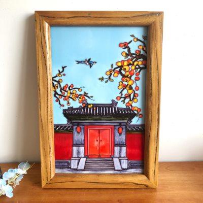 [如瓷家居]立体浮雕手绘陶瓷装饰画老榆木实木画框客厅墙挂件玄关