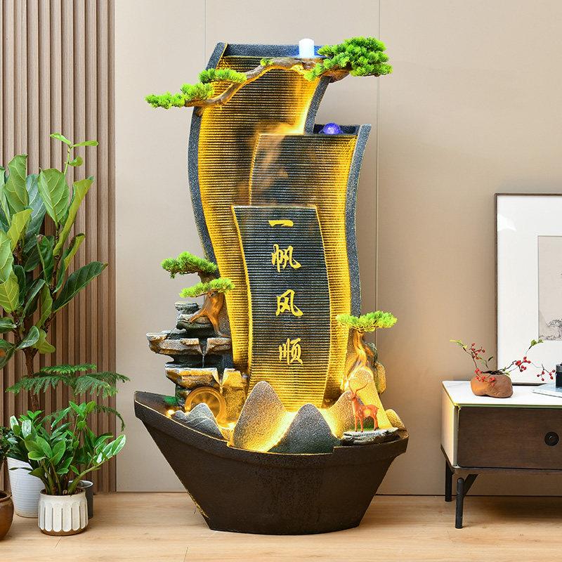 一帆风顺聚宝盆客厅水幕墙流水屏风喷泉招财落地循环水摆件水景