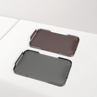 轻奢茶几置物盘现代长方形金属皮革托盘摆件家居样板间客厅收纳盘