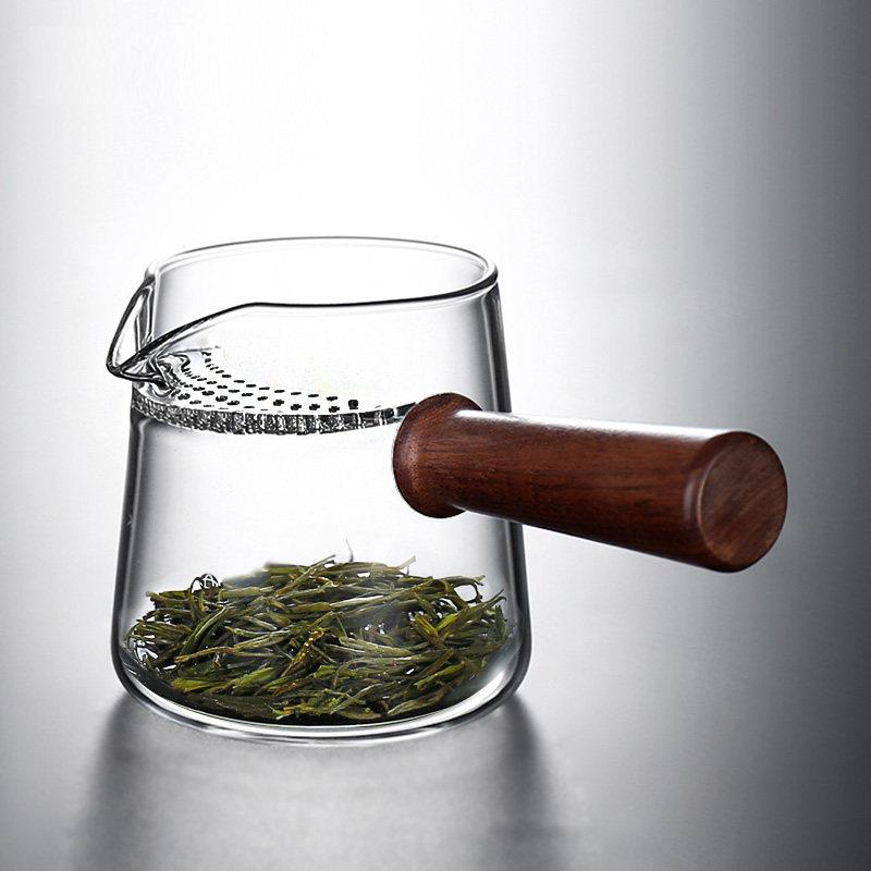 景德镇侧把玻璃泡茶壶月牙公道杯茶漏一体耐高温高档茶具分茶器