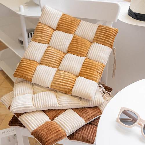 简约现代毛绒ins风坐垫拼接格子记忆棉办公室椅子垫靠背屁垫冬季