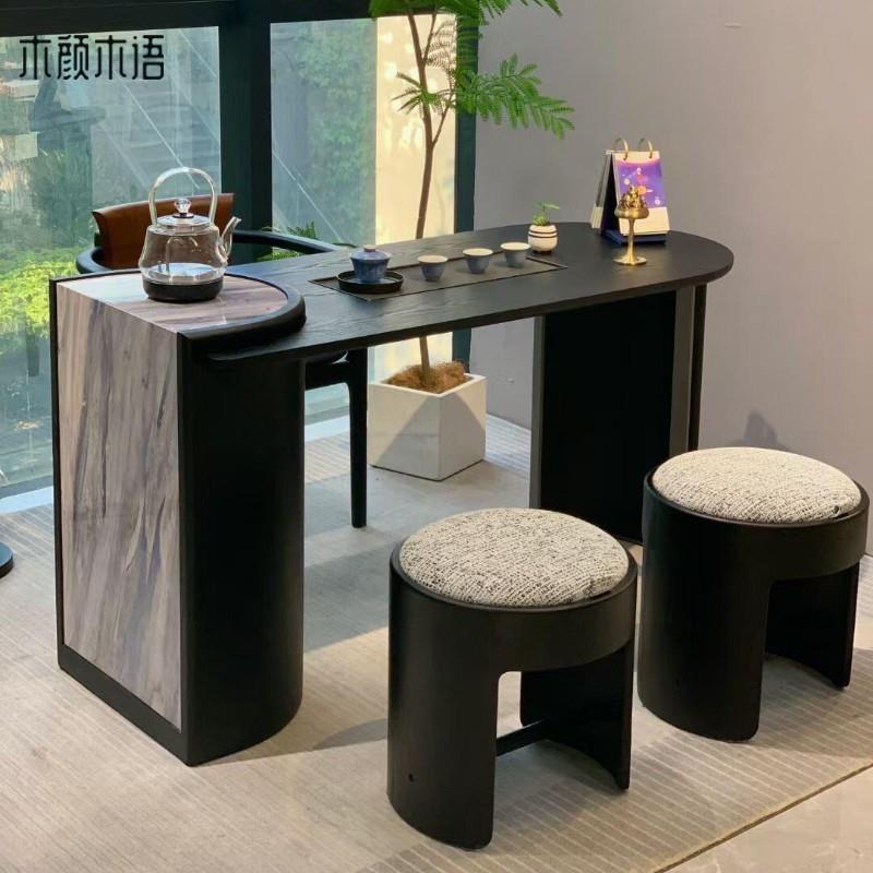 新款阳台茶桌新中式岩板小型泡茶台轻奢现代简约白蜡木2025款家用