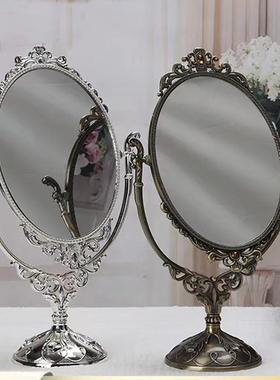 Alina欧式复古双面化妆镜简约精致金属台式中号梳妆镜公主美容镜