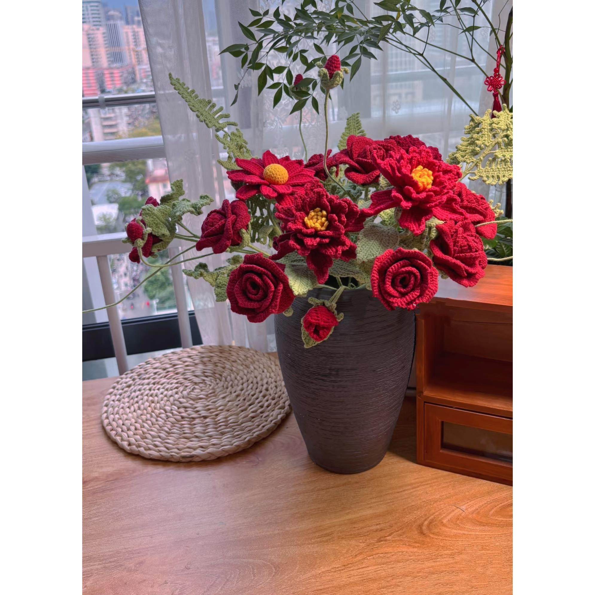 手工编织DIY新手入门学习材料包玫瑰花束毛线钩针工具套装送教程