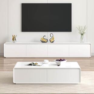 北欧实木电视柜现代简约小户型茶几组合网红圆弧烤漆白电视柜定制