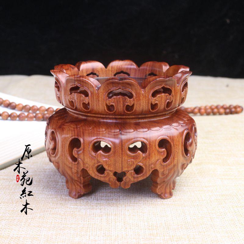 实木非洲酸枝木圆形佛像瓷器花瓶工艺品摆件装饰底座展示品摆台托