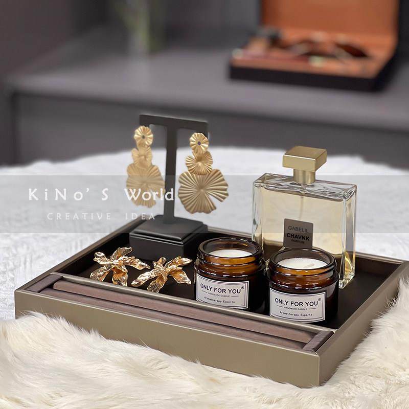 轻奢样板房梳妆台装饰摆件化妆品香水衣柜陈列托盘衣帽间软装配饰