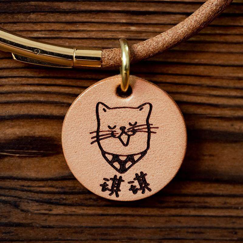 宠物猫牌牛皮身份牌 猫咪防丢失名牌 泰迪小型犬狗牌定制刻字挂牌