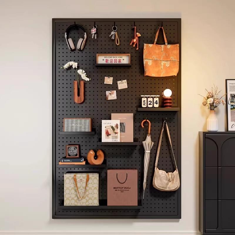 洞洞板墙上置物架入户展示架收纳不锈钢冲孔五金工具货架侧面挂板
