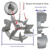 Czr离心鼓风机配件铝叶轮叶片上海750W内径12轴14mm外径230mm