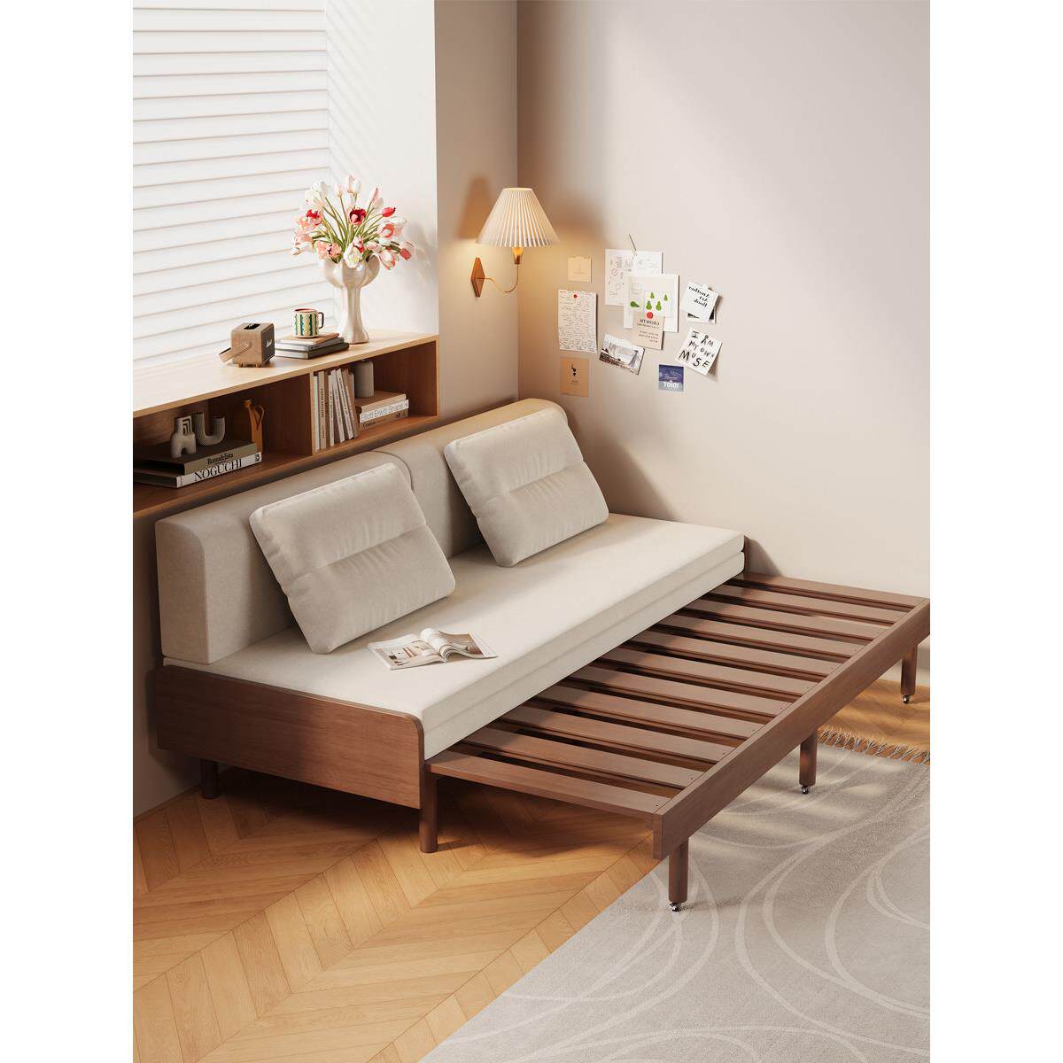 新中式实木沙发床抽拉折叠两用客厅小户型多功能一体可伸缩榻榻米