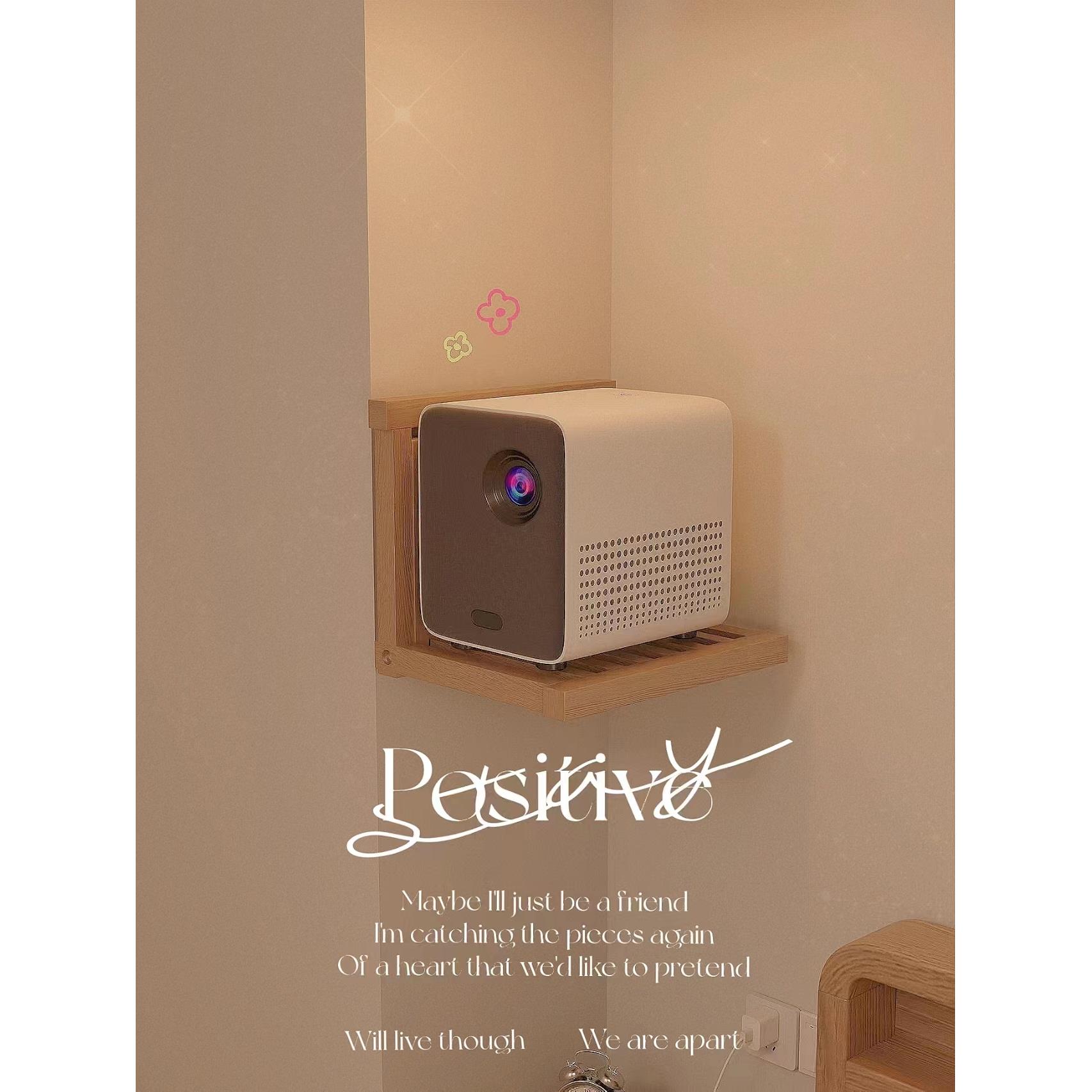 投影仪家用卧室投墙支架壁挂式简易悬浮置物架床头实木折叠收纳层架