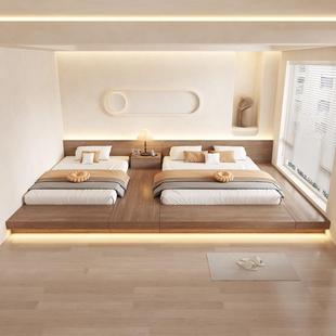 日式榻榻米床地台矮床踏踏米实木带灯悬空双床垫特大床亲子多人床